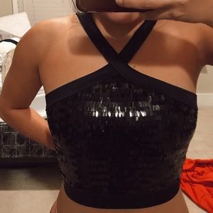 Feathered Sequins Crop Top